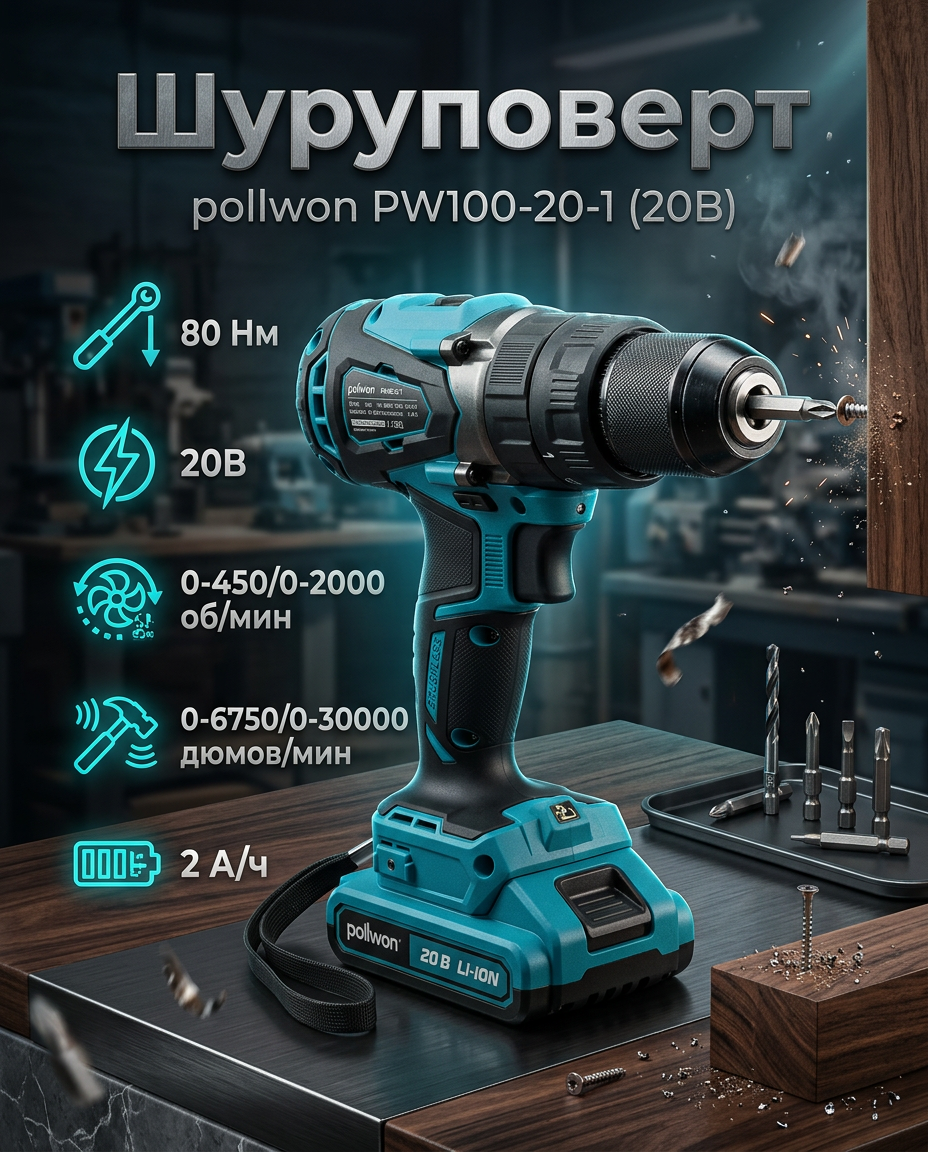 Шуруповерт pollwon PW100-20-1