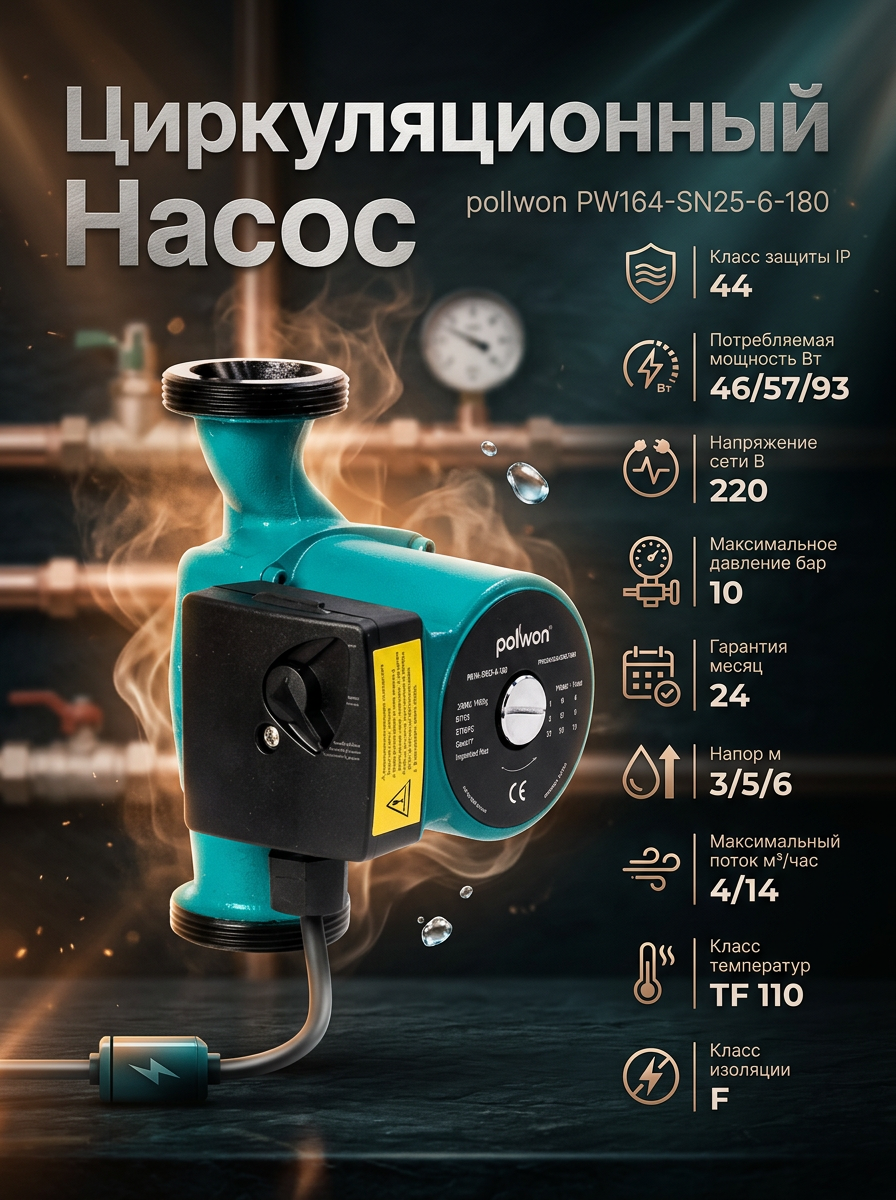 Циркуляционный Насос pollwon PW164-SN25-6-180